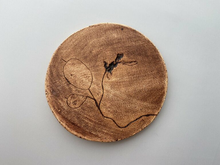 Handmade Small Tile/Coaster With Brown Plant Pattern
