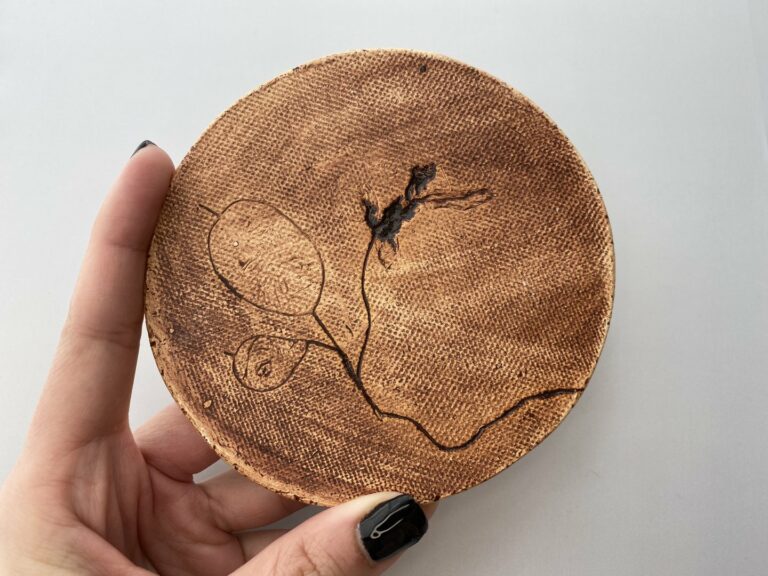 Handmade Small Tile/Coaster With Brown Plant Pattern