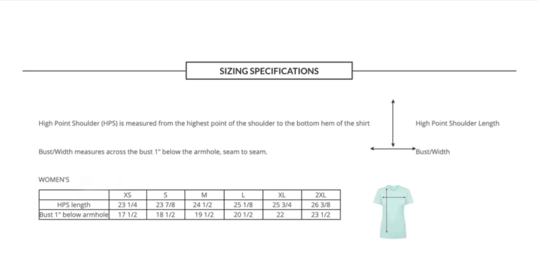 Sizing chart