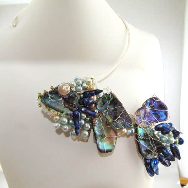 Wrap Around Design 'Fish' of Paua Shell, Cultured Freshwater Pearls on ...