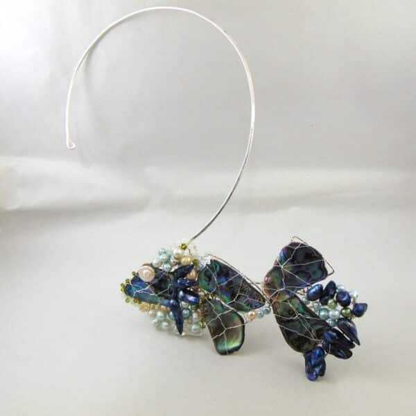 Wrap Around Design 'Fish' of Paua Shell, Cultured Freshwater Pearls on ...
