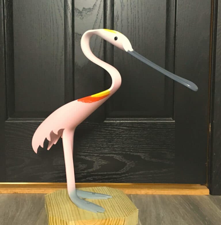 Finished result of the PVC Pipe Spoonbill Instant Digital Download Pattern