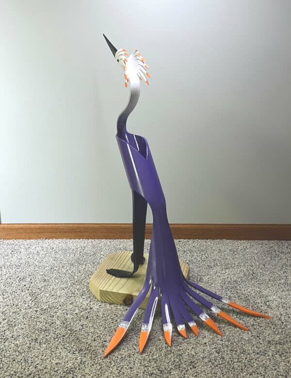 Finished result of the PVC Pipe Fancy Feathers Crane Instant Digital Download Pattern