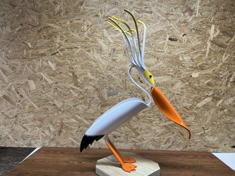 Finished result of the PVC Pipe Wild Hair Pelican Instant Digital Download Pattern