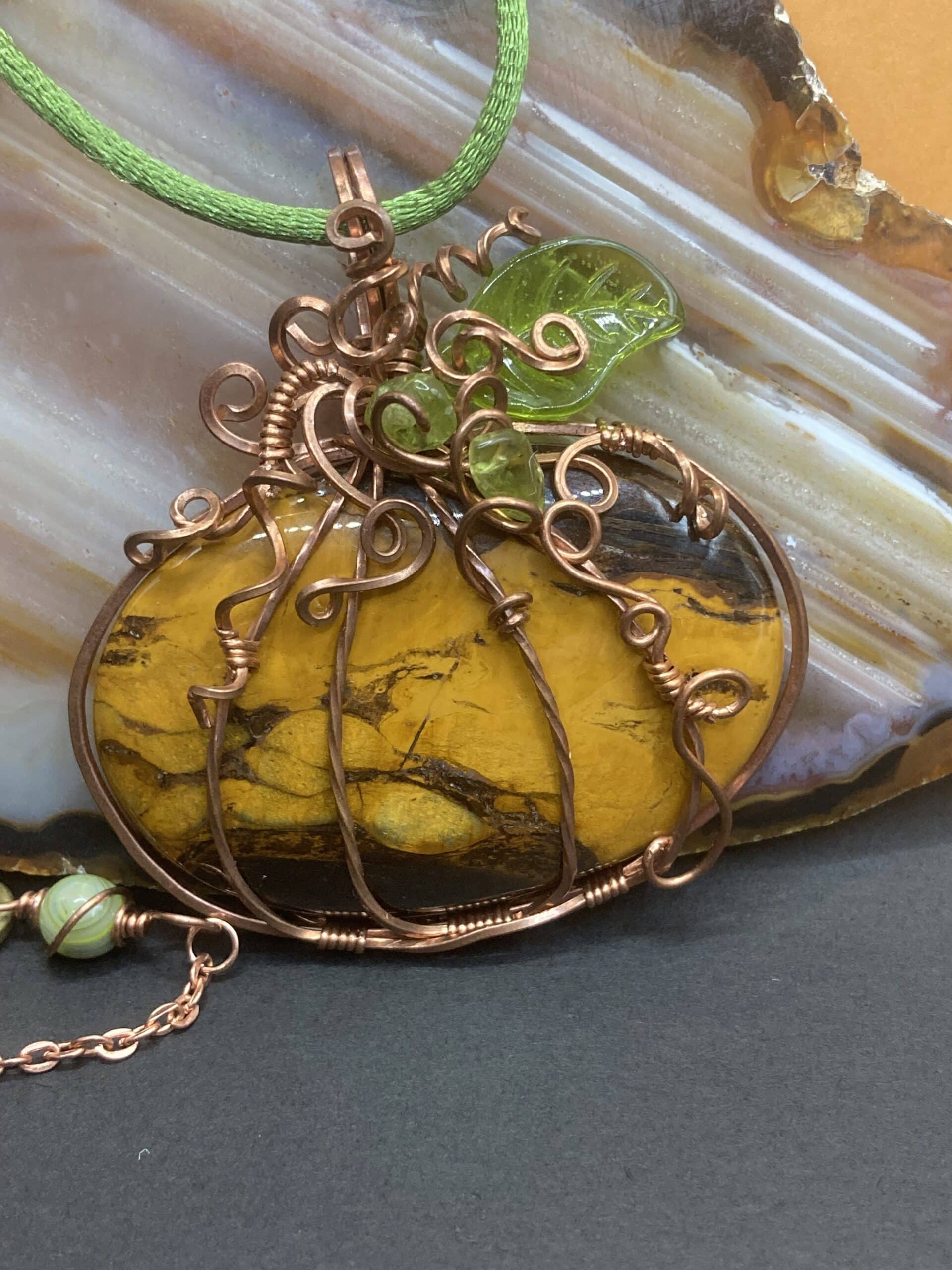 hand wrapped natural stone pendant