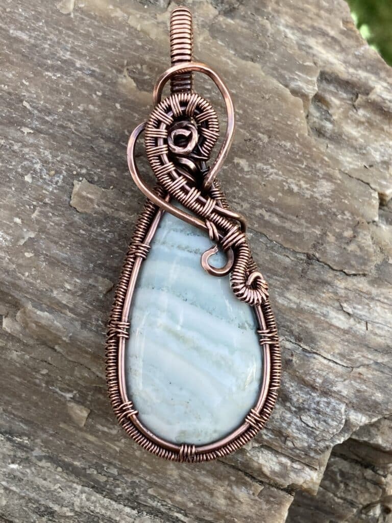 Pendant, copper wire Jasper stone