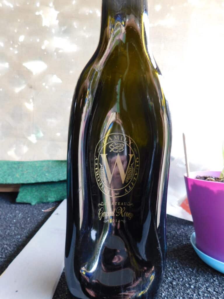 Wiens Family Cellars bottle, repurposed. This is a California wine bottle that has been fired to make it a food, dip, keys or change tray. One of a kind. Useful and unique