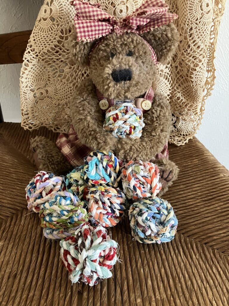 fabric twine ball ornie w bear