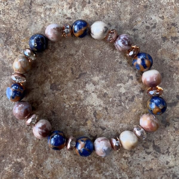 Goldstone and jasper bead bracelet