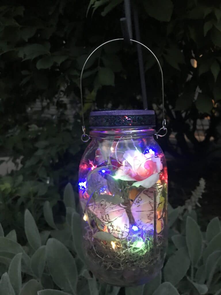 image of hanging butterfly solar mason jar lantern