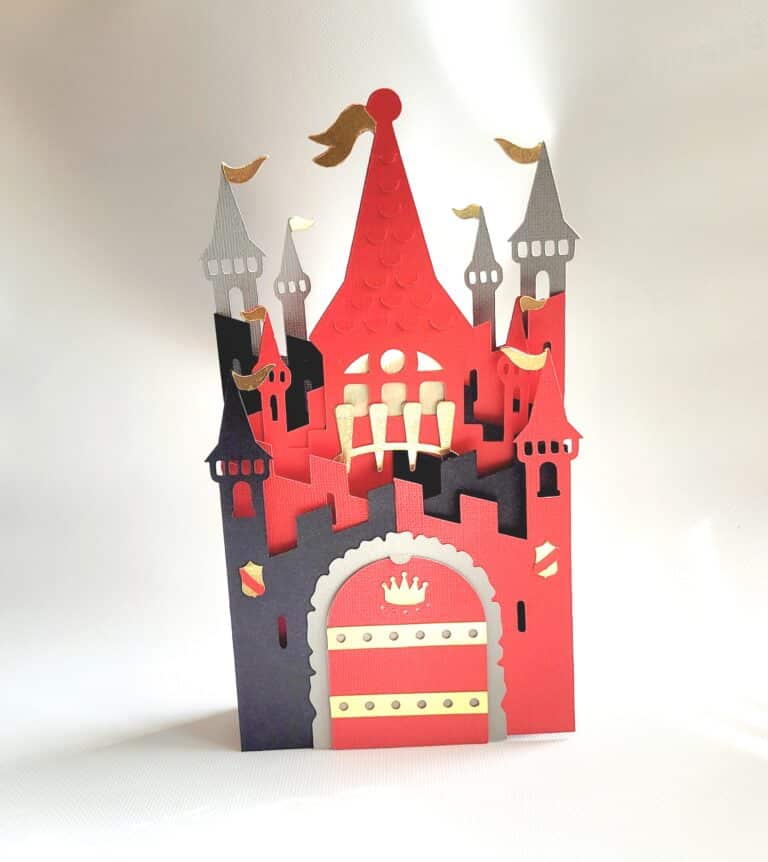 Red and black 3D castle greeting card