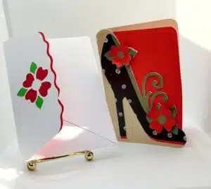 Red and black high heel card