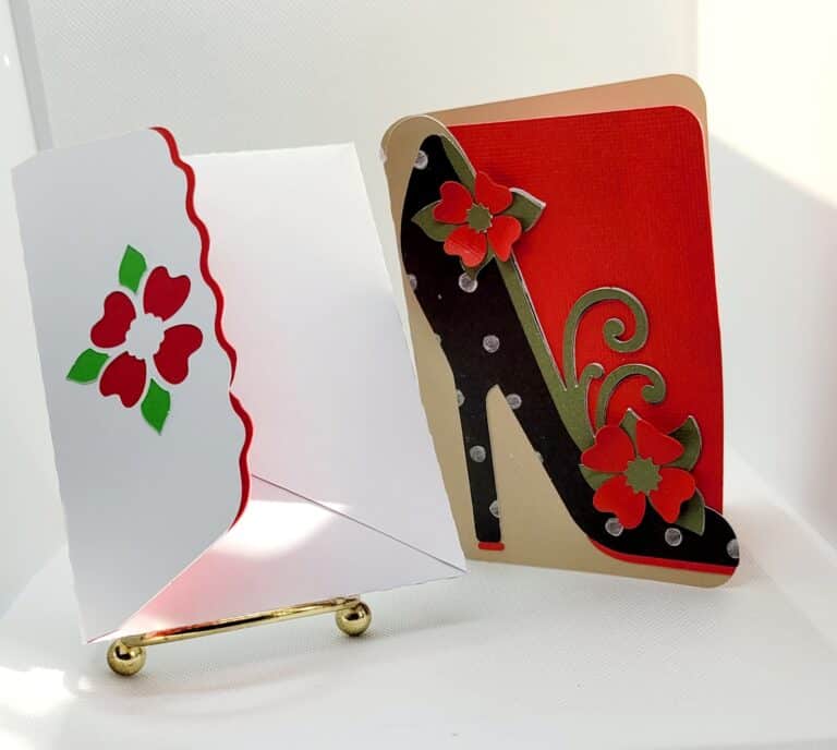 Red and black high heel card