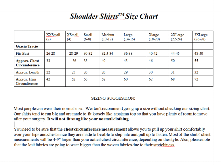 Tracie- Gracie Sizing Chart