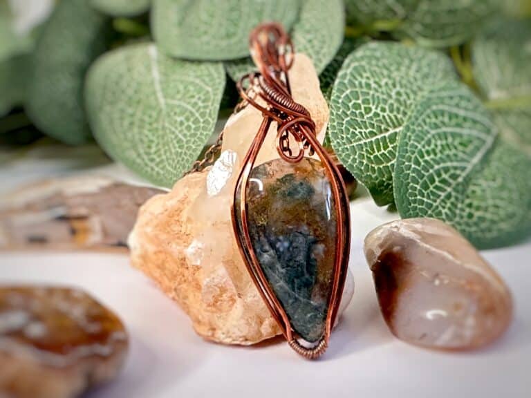 Wire Wrapped Moss Agate Necklace