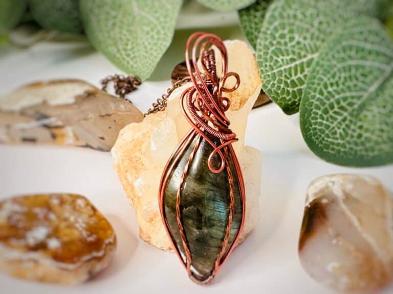 Inner Magic Wire Wrapped Marquise Labradorite Necklace
