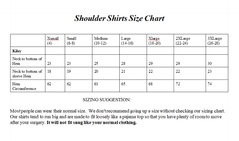 Kiley sizing