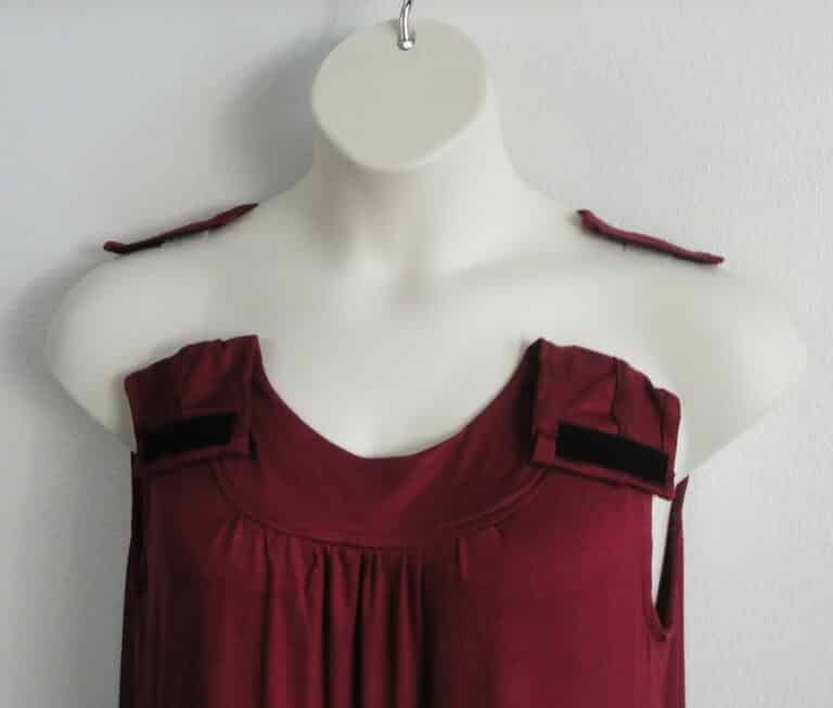 Burgundy Adaptive Nightgown showing Shoulders Opening