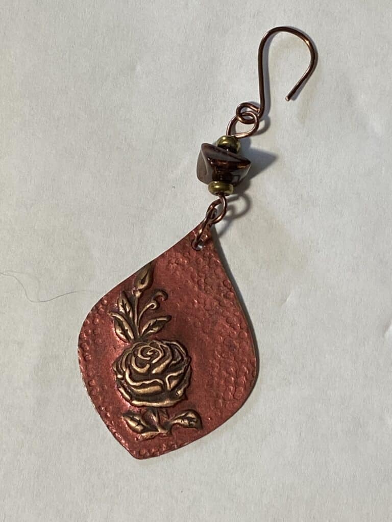 metal stamped rose earrings