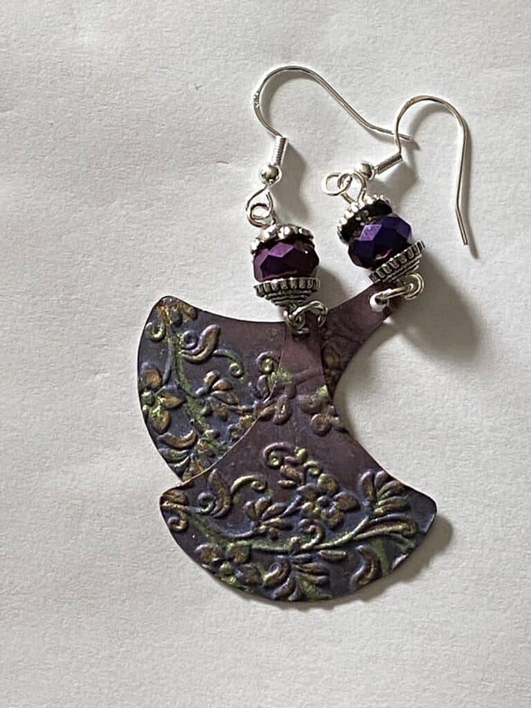 pretty purpley vine metal stamped earrings