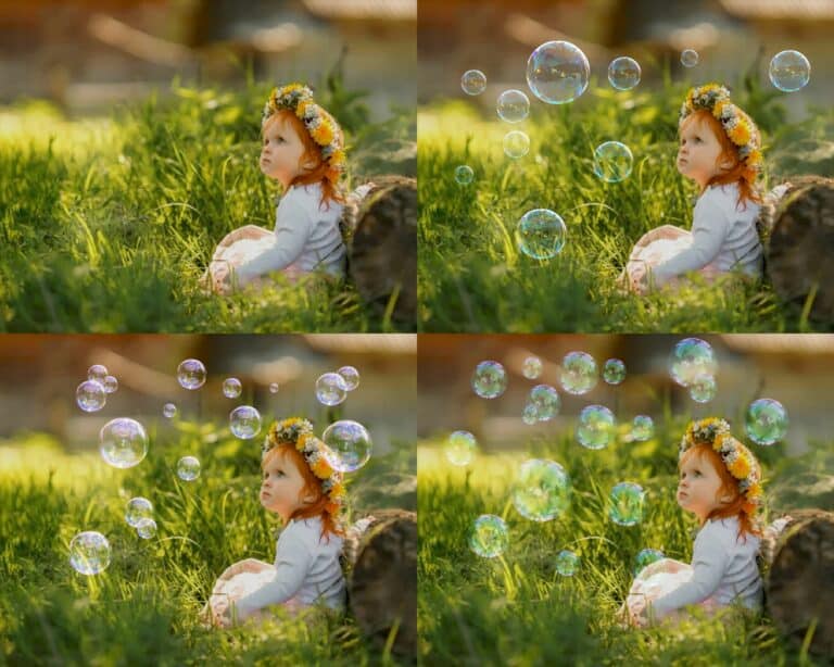 soap bubble overlays on photo of young girl