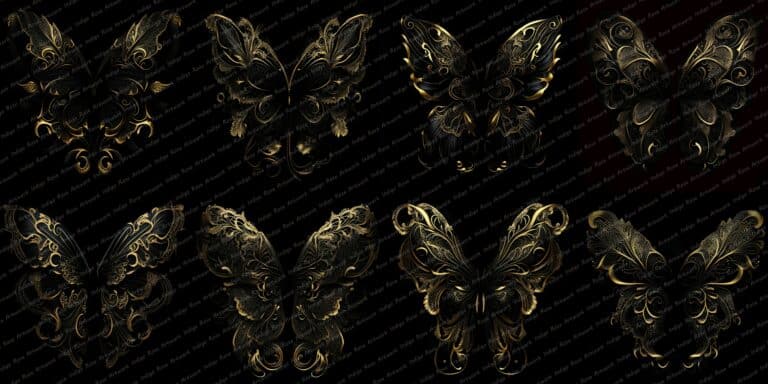 collage of gold filigree fairy wing overlays