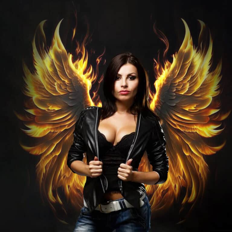 fiery angel wing overlay on model