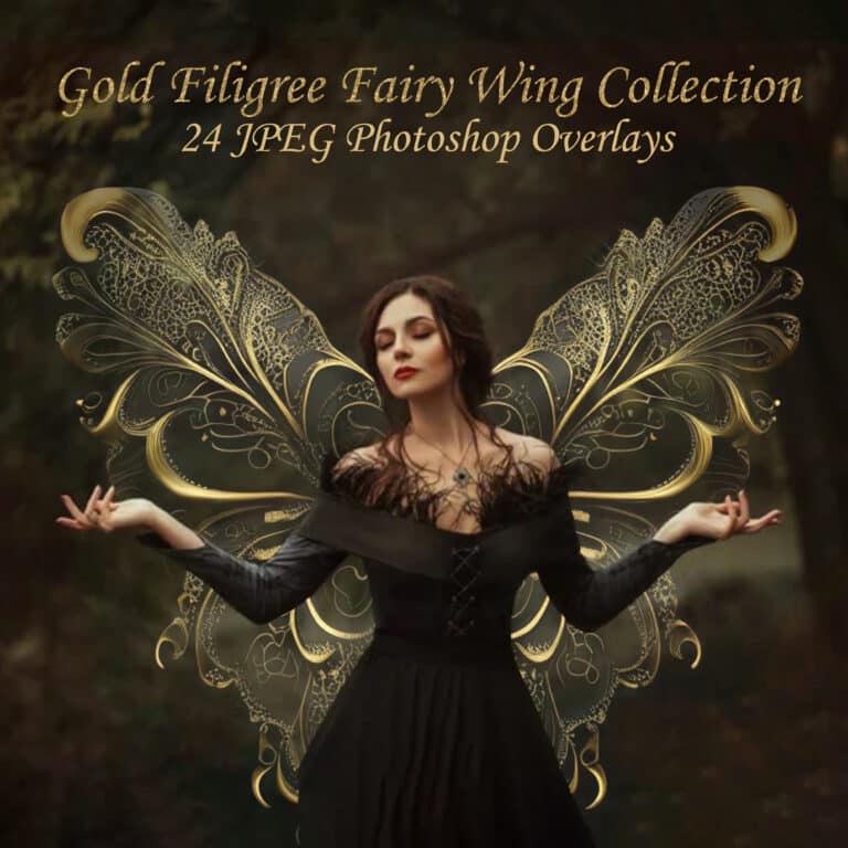 gold filigree fairy wings on model