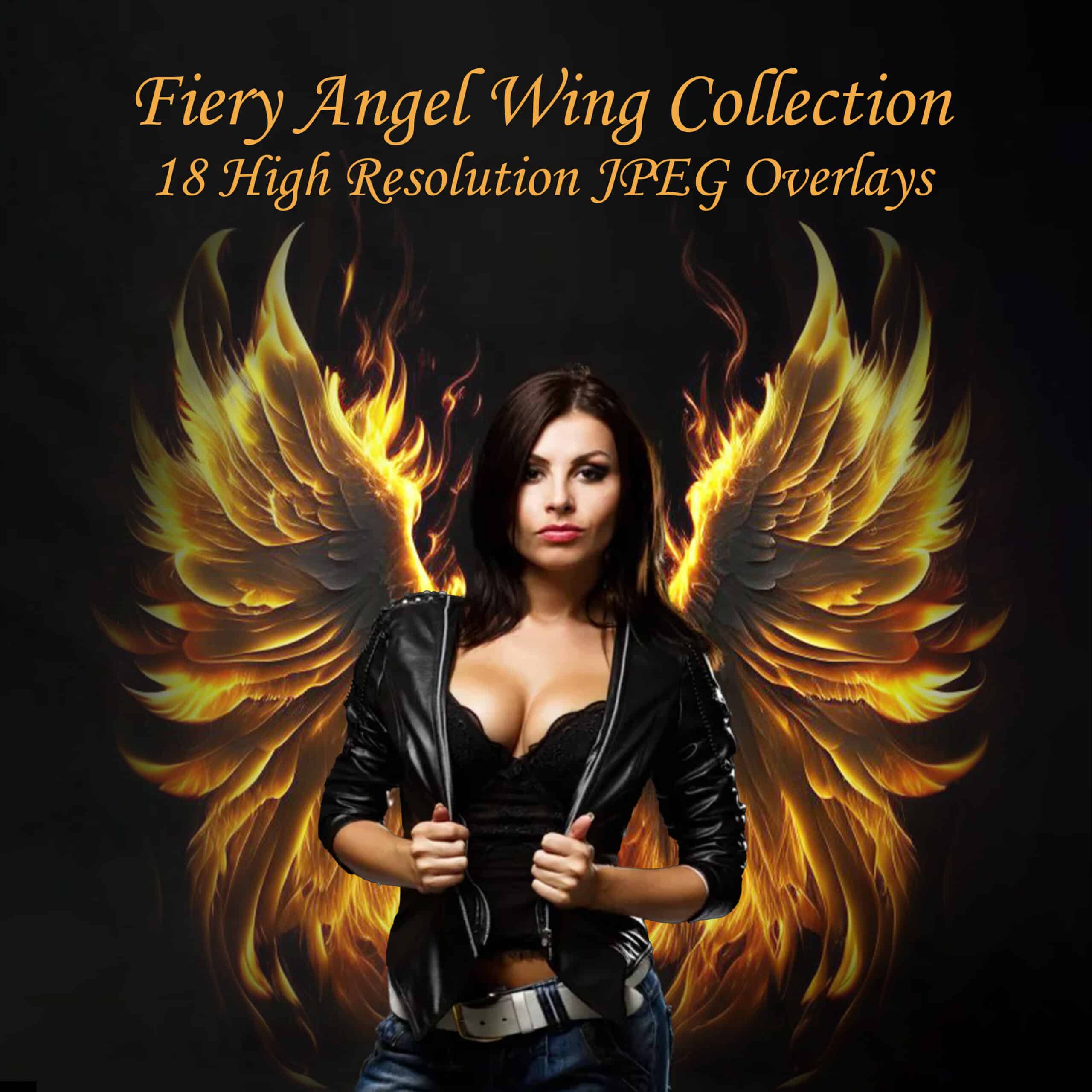 fiery angel wing overlays on model