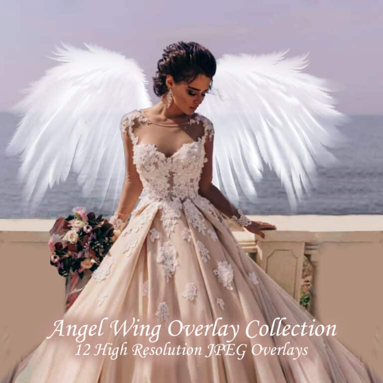 White angel wing overlay on model