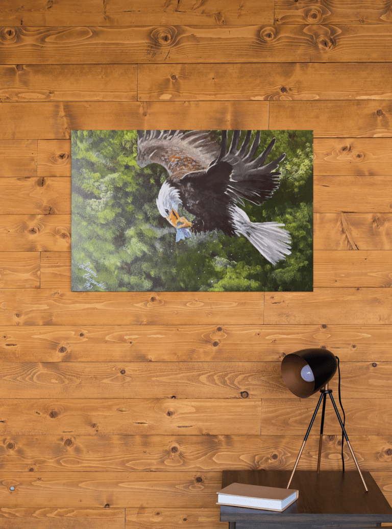 horizontal canvas print mockup against a wooden wall 25864