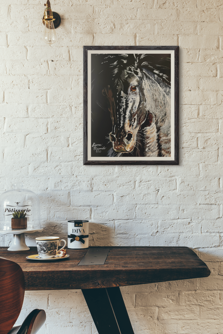 mockup of an art print on the wall of a small rustic dining room 3915 el1 2