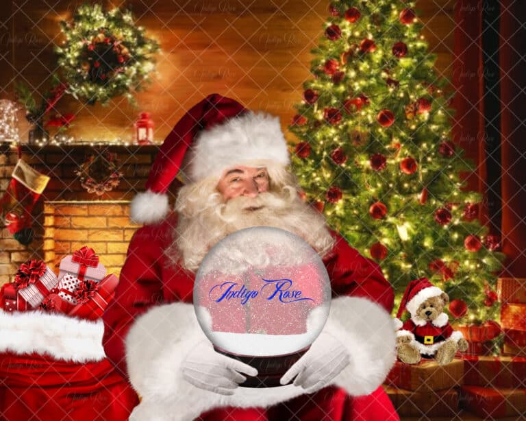 Santa holding snow globe