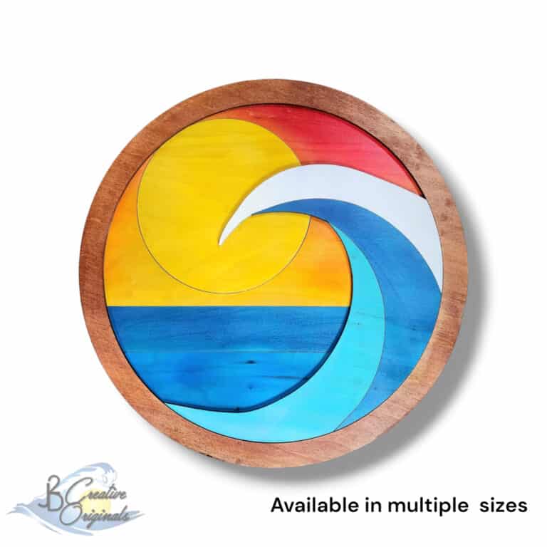 Handmade Beach Decor Ocean Sunset Wave Circle Ocean Wall Art Ocean Wave Art Ocean Decor Coastal Wall Decor Beach Art Wall Art 1 2