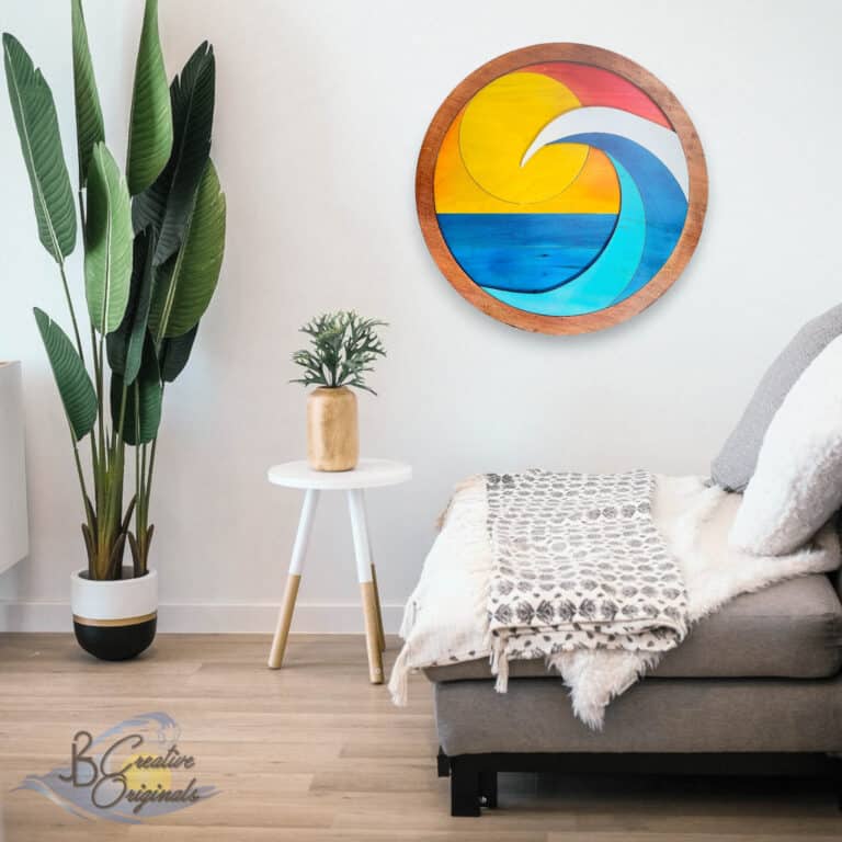 Handmade Beach Decor Ocean Sunset Wave Circle Ocean Wall Art Ocean Wave Art Ocean Decor Coastal Wall Decor Beach Art Wall Art 3
