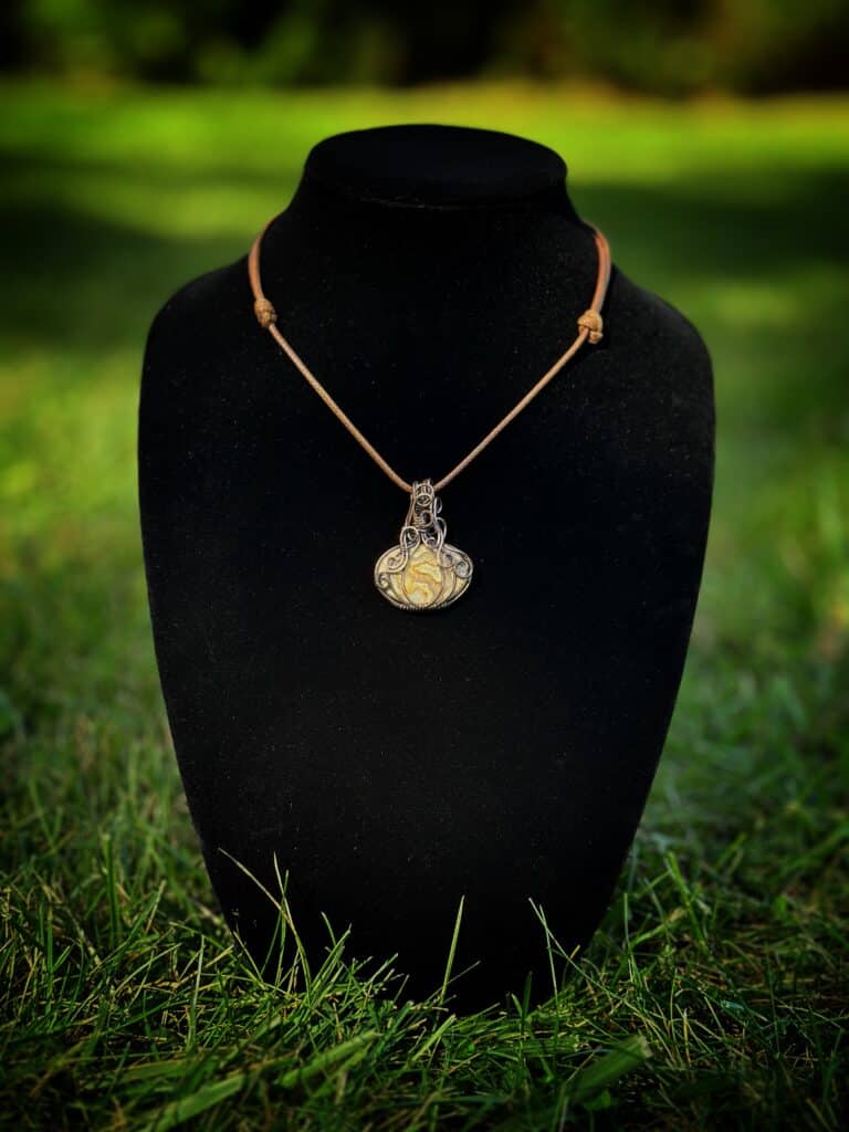 Wire Wrapped Fossil Coral Pumpkin Necklace