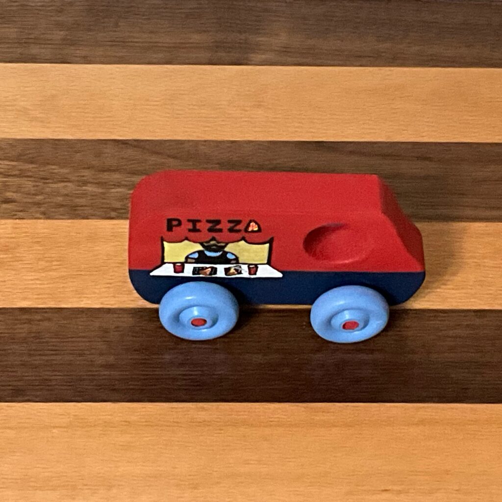 Handmade Wooden Toys Pizza Delivery Van with Original Artwork My