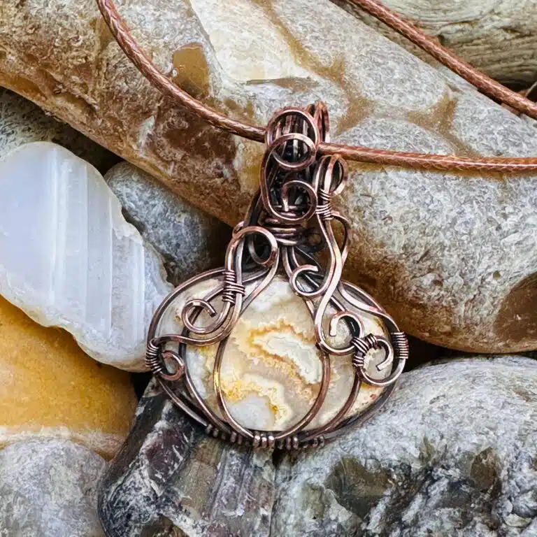Wire Wrapped Fossil Coral Pumpkin Necklace