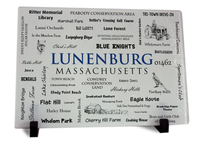 Lunenburg MA Word Art Cutting Board