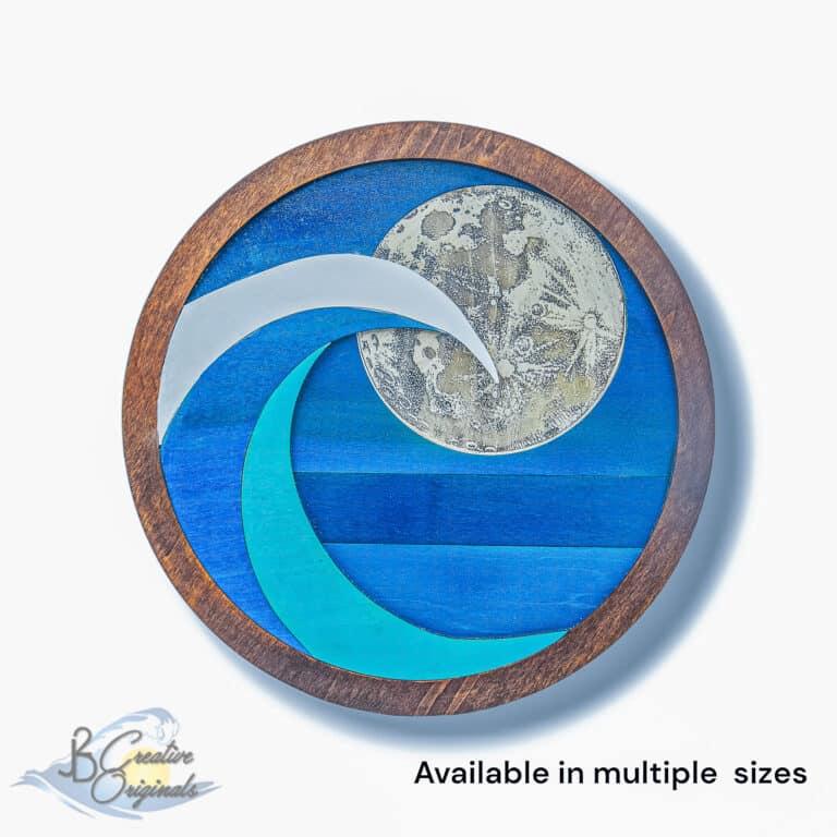Ocean Night Wave Handmade Beach Decor Circle Wall Art Moon Wave Ocean Wall Art Ocean Wave Art Ocean Decor Beach Art Wall Art Round 2