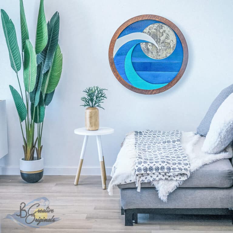 Ocean Night Wave Handmade Beach Decor Circle Wall Art Moon Wave Ocean Wall Art Ocean Wave Art Ocean Decor Beach Art Wall Art Round 3