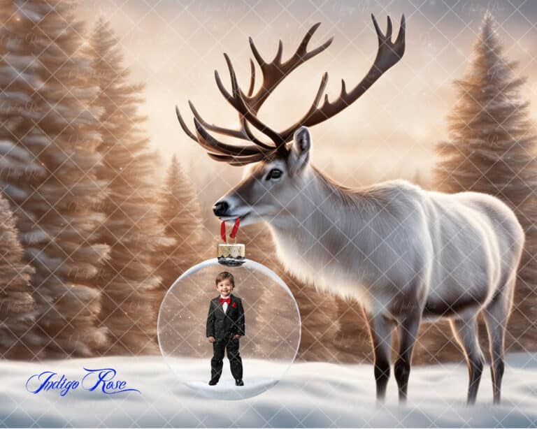 Christmas digital ornament, reindeer holding ornament