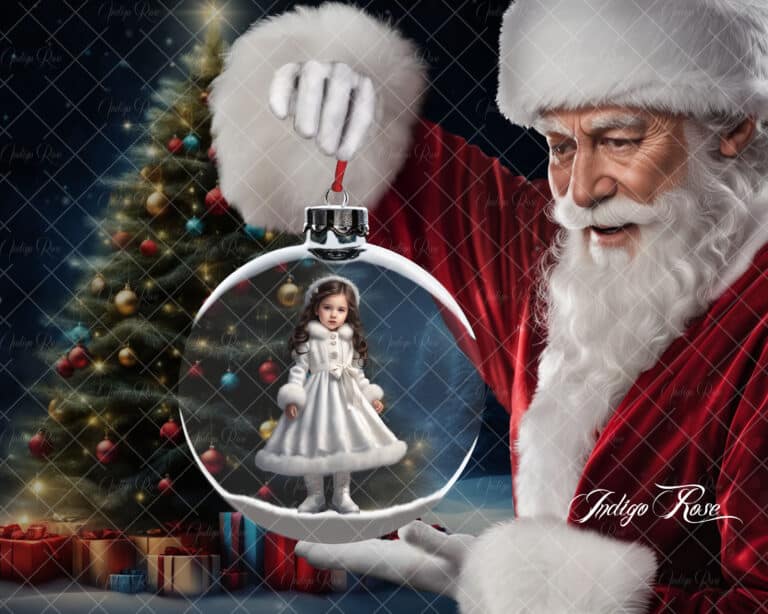 Santa holding snow globe