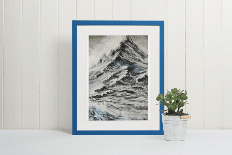 minimalistic mockup of a picture frame leaning against a white wooden wall 543 el