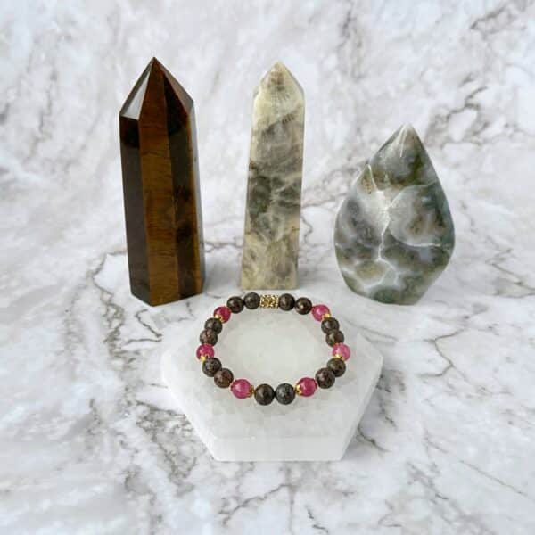 Brown Snowflake Obsidian Raspberry Chal Bracelet B3