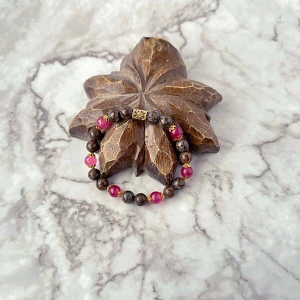 Brown Snowflake Obsidian Raspberry Chal Bracelet B4