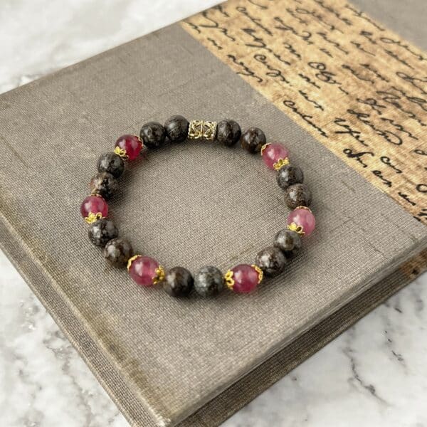 Brown Snowflake Obsidian Raspberry Chal Bracelet B5