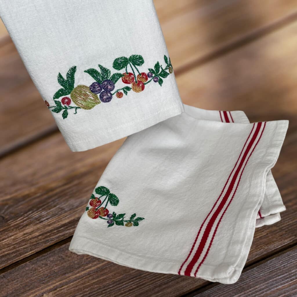 Classic Embroidered Kitchen Towels Fruit Design My Community Made