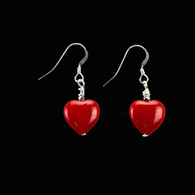 Red heart earrings with silver ear wires