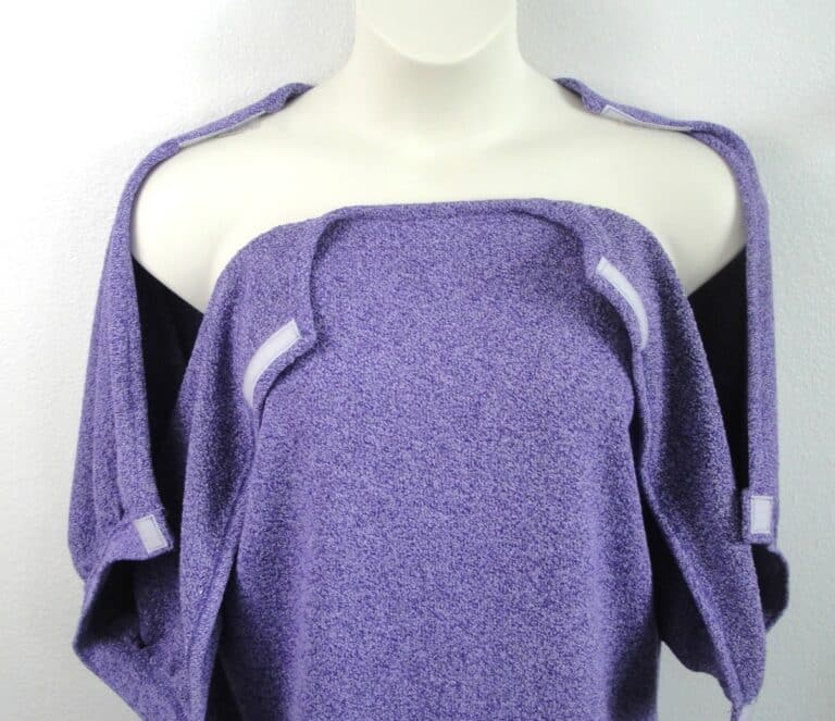 Purple French Terry Libby Post Surgery shirt showing Velcro opening